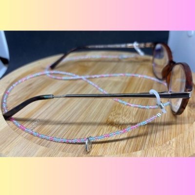 brillenkoordje zacht turquoise blauw met roze