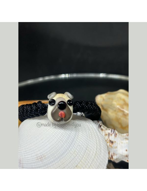 Handmade armband met lampwork Bulldog