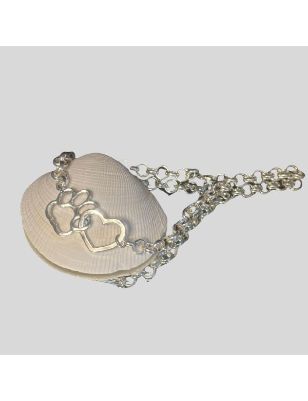 Armbandje, zilverkleurig, met hart en poot afdruk