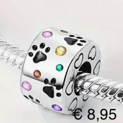 Pootafdruk kraal met meerkleurige zirkonia steentjes