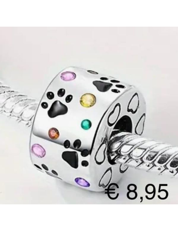 Pootafdruk kraal met meerkleurige zirkonia steentjes