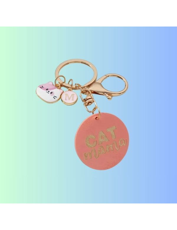 sleutelhanger, hout, Cat mama, roze