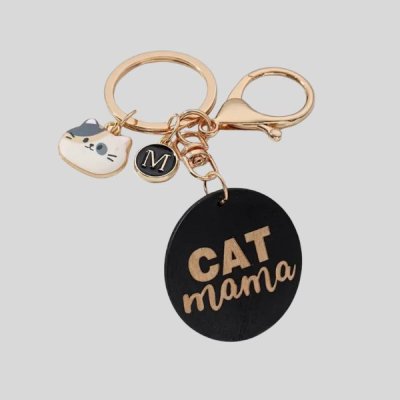 sleutelhanger, hout, Cat mama zwart