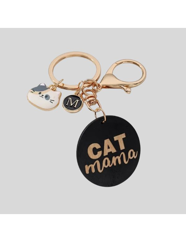 sleutelhanger, hout, Cat mama zwart